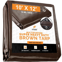 Tarp/Dust Cover: Brown, Rectangle, Polyethylene, 12' Long x 10' Wide, 16 mil Polyethylene, Rectangle