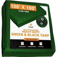 Tarp/Dust Cover: Black & Green, Rectangle, Polyethylene, 100' Long x 100' Wide, 10 mil Polyethylene, Rectangle