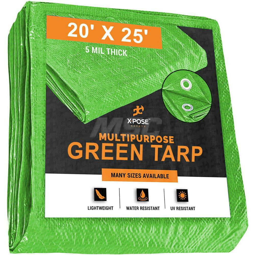 Tarp/Dust Cover: Green, Rectangle, Polyethylene, 25' Long x 20' Wide, 5 mil Polyethylene, Rectangle