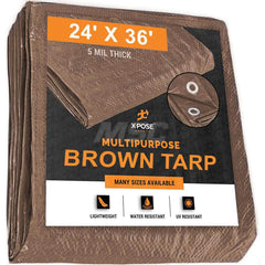 Tarp/Dust Cover: Brown, Rectangle, Polyethylene, 36' Long x 24' Wide, 5 mil Polyethylene, Rectangle