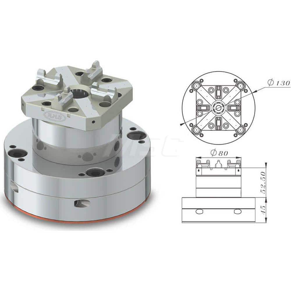 EDM Chucks; Chuck Size: 130mm x 97.5mm; System Compatibility: Macro; System 3R; Actuation Type: Pneumatic; Material: Stainless Steel; CNC Base: No; EDM Base: Yes; Clamping Force (N): 6000.00; Series/List: RHS Macro