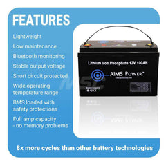 LiFePO4 Battery: Lithium-ion Phosphate 12V, Nut & Bolt Terminal