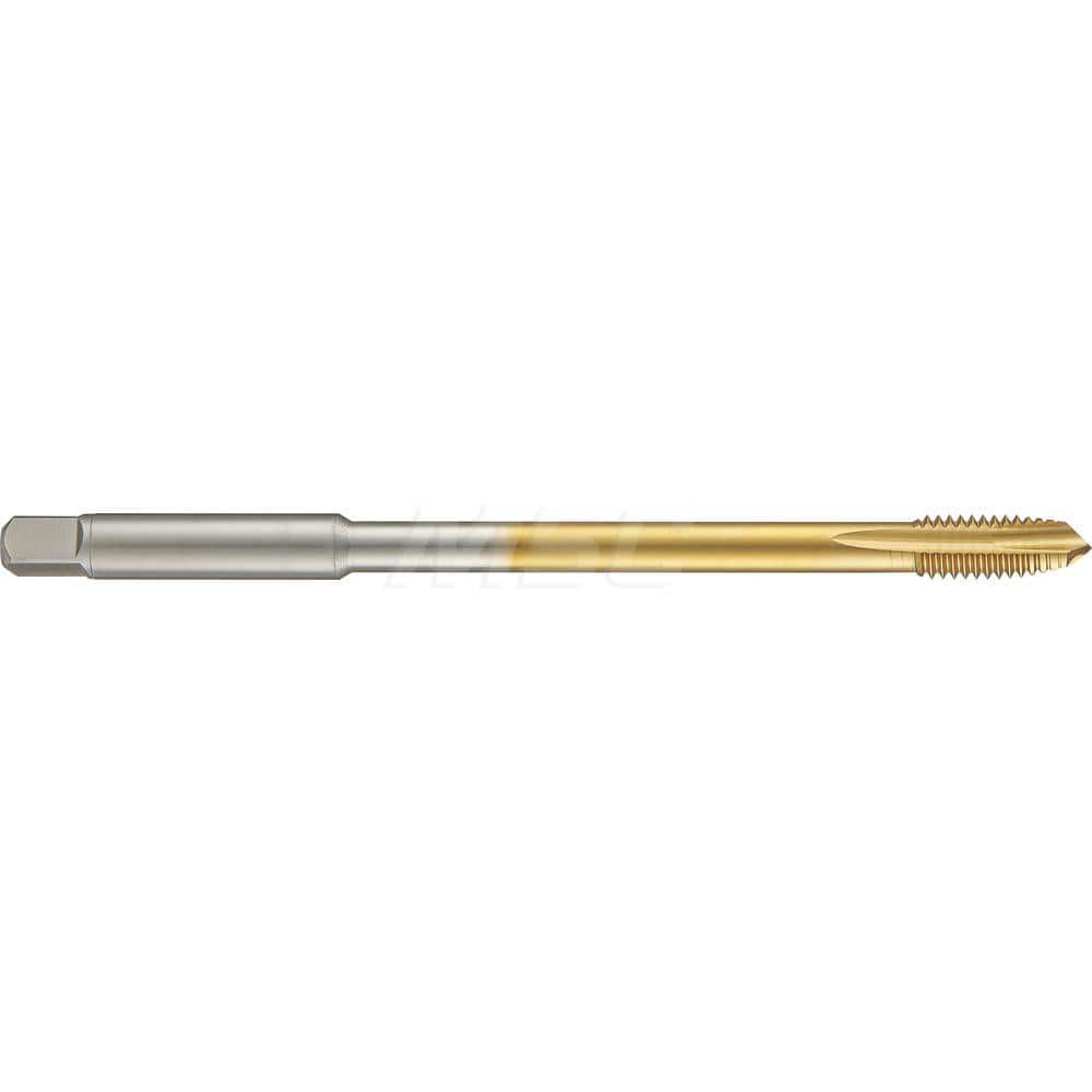 Spiral Point Tap: M8 x 1, Metric Fine, 3 Flutes, 3 to 5, 6H, HSS-E, TiN Finish 6″ OAL, Right Hand, Series 4571