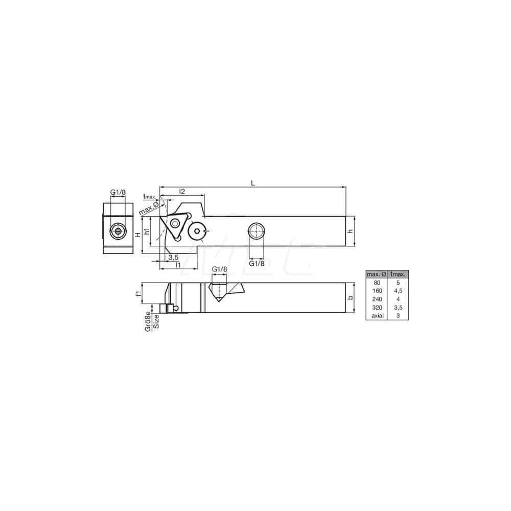 Guhring GH305.1000.600.00.04.R.IK.EST External Right Hand NonFace Grooving Radial Grooving with Adjustable Coolant Holder 1″ Square Shank