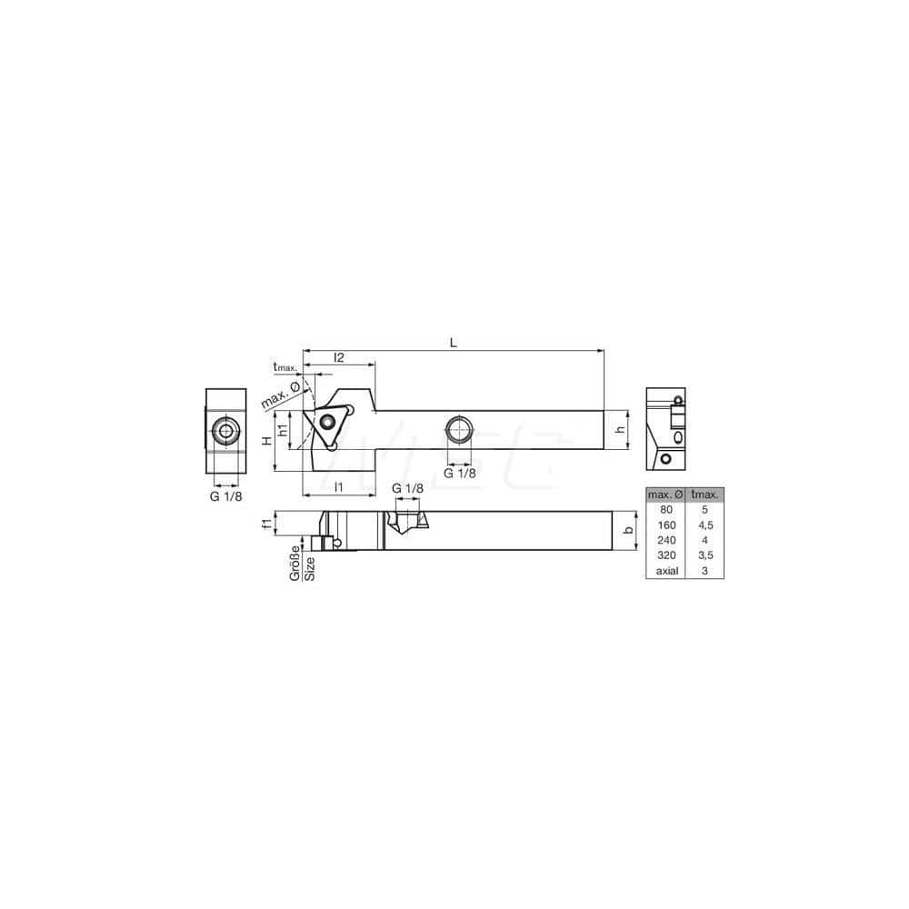 Guhring GH305.0500.500.00.08.R.IK External Right Hand NonFace Grooving Radial Grooving with Thru Coolant Holder 1/2″ Square Shank