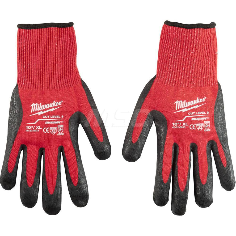 Cut, Puncture & Abrasive-Resistant Gloves: Size XL, ANSI Cut A3, ANSI Puncture 0, Nitrile, Nylon Red & Black, Palm & Fingers Coated, Nitrile Lined, Nylon Back, Smooth Grip, ANSI Abrasion 0