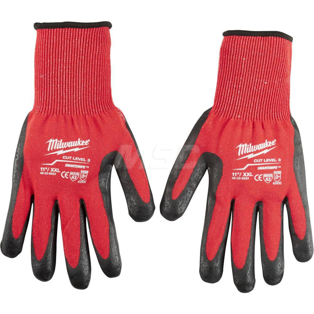 Cut, Puncture & Abrasive-Resistant Gloves: Size 2XL, ANSI Cut A3, ANSI Puncture 0, Nitrile, Nylon Red & Black, Palm & Fingers Coated, Nitrile Lined, Nylon Back, Smooth Grip, ANSI Abrasion 0