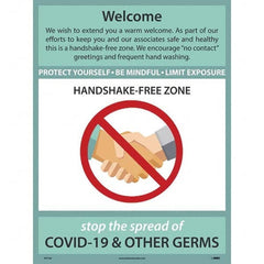 NMC - "COVID 19 - Welcome - Handshake Free Zone", 18" Wide x 24" High, Paper Safety Sign - A1 Tooling