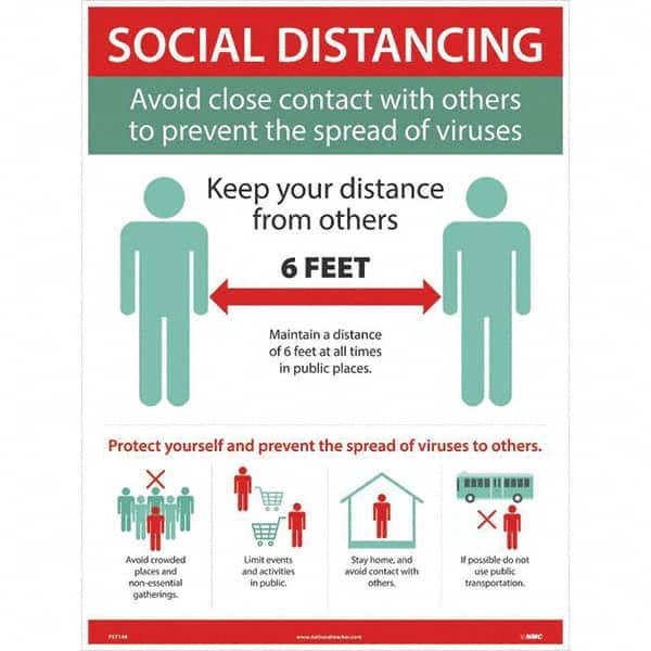 NMC - "COVID 19 - Social Distancing - Avoid Close Contact with Others to Prevent the Spread of Viruses", 18" Wide x 24" High, Paper Safety Sign - A1 Tooling