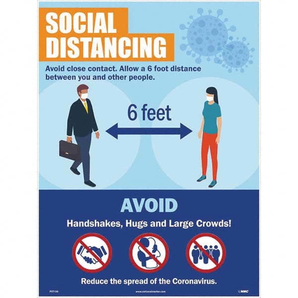 NMC - "COVID 19 - Social Distancing", 18" Wide x 24" High, Paper Safety Sign - A1 Tooling