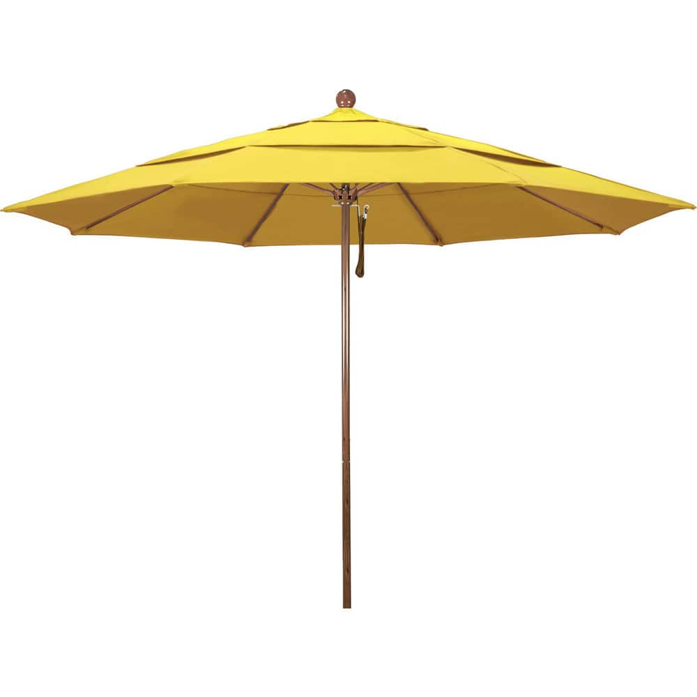 Patio Umbrellas; Diameter (Feet): 11; Height (Feet): 8.917; Fabric Color: Lemon; Base Included: No; Canopy Fabric: Olefin; Fade Resistant: Yes; Additional Information: Pulley Lift; Frame Material: Aluminum