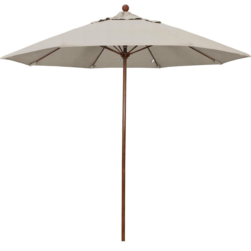 Patio Umbrellas; Diameter (Feet): 9; Height (Feet): 8.583; Fabric Color: Woven Granite; Base Included: No; Canopy Fabric: Olefin; Fade Resistant: Yes; Additional Information: Push Lift; Frame Material: Aluminum