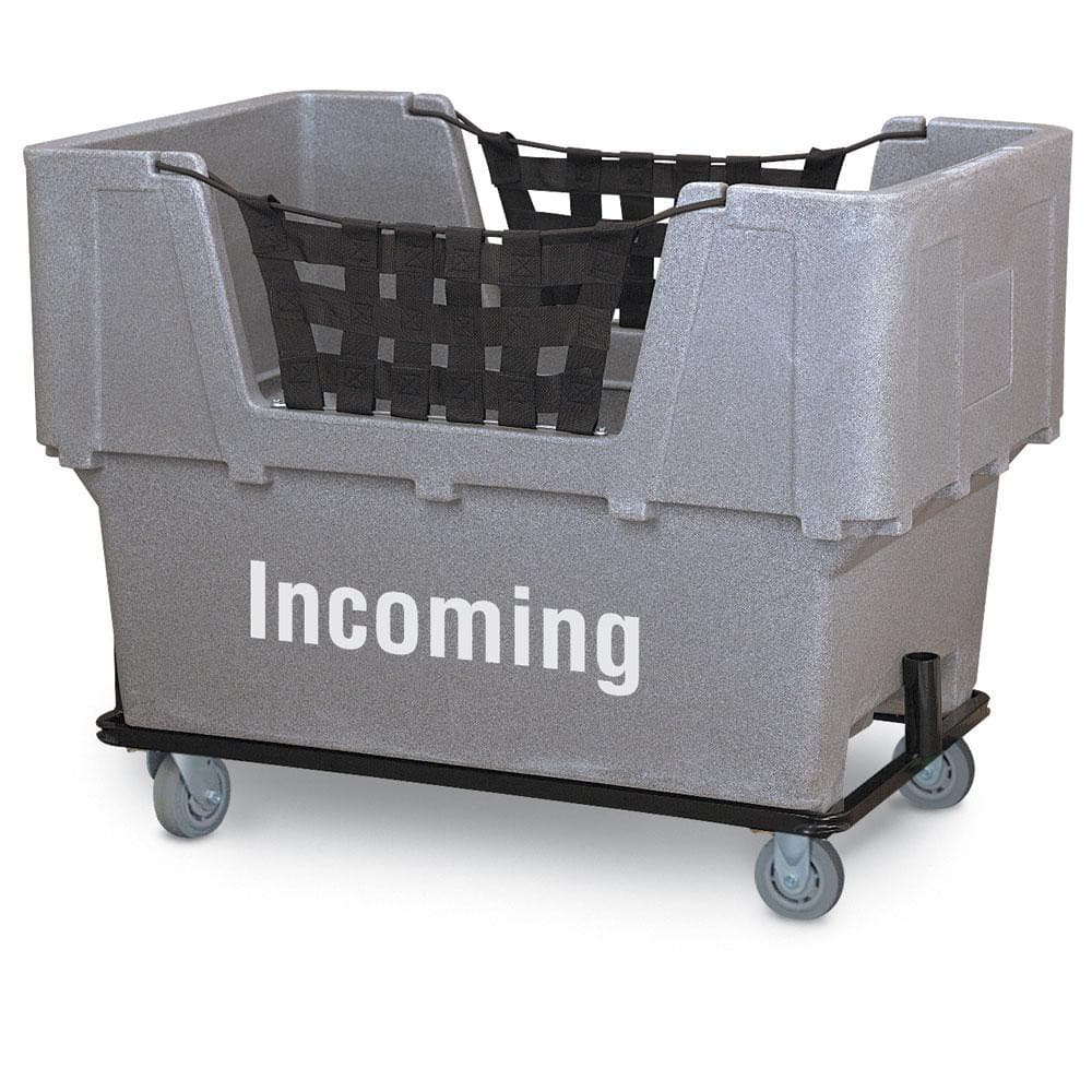 Polyethylene Basket Truck: 18 lb Capacity, 37″ Deep, 48″ Long (2) Rigid & (2) Swivel Wheels, 4″ Wheels, Rubber Casters