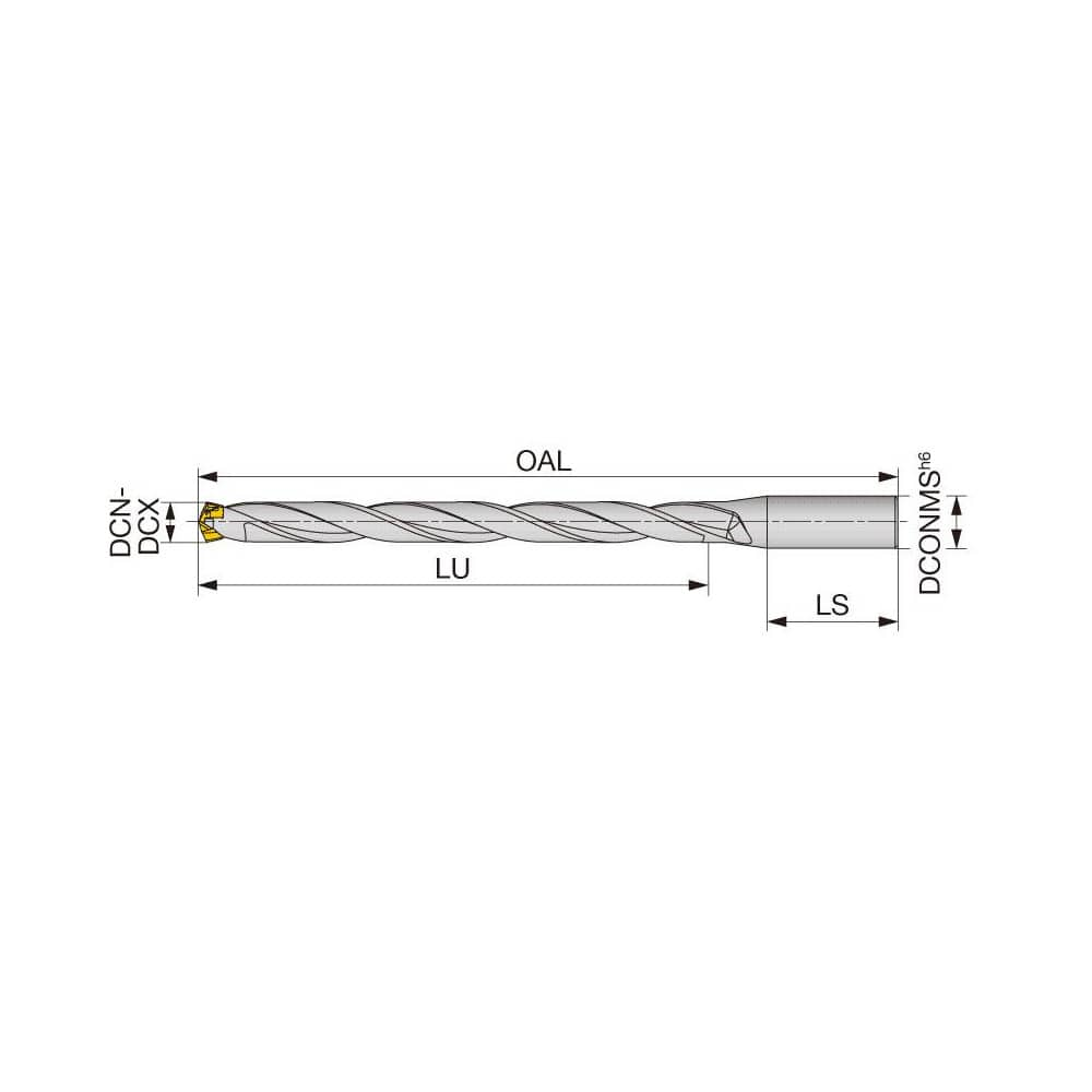 Replaceable Tip Drill: 23 to 23.9 mm Drill Dia, 276 mm Max Depth, 32 mm Straight-Cylindrical Shank Uses DMP Inserts, 372.13 mm OAL, Through Coolant