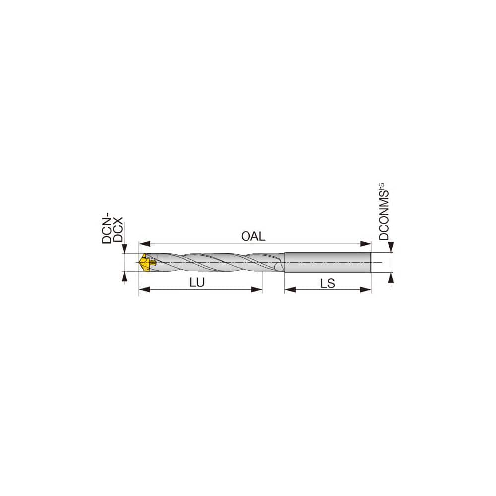 Replaceable Tip Drill: 11 to 11.4 mm Drill Dia, 75 mm Max Depth, 12 mm Straight-Cylindrical Shank Uses DMP Inserts, 151.63 mm OAL, Through Coolant