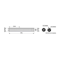 Modular Lathe Adapter/Mount: Neutral Cut, 40 Modular Connection 50 mm Square Shank, 523 mm OAL, Through Coolant, Series D