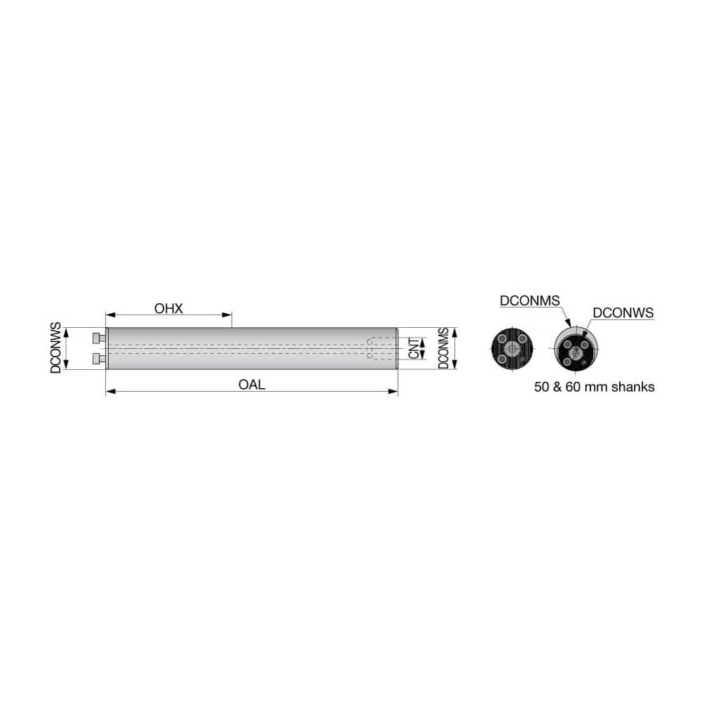 Modular Lathe Adapter/Mount: Neutral Cut, 25 Modular Connection 25 mm Square Shank, 332.5 mm OAL, Through Coolant, Series D