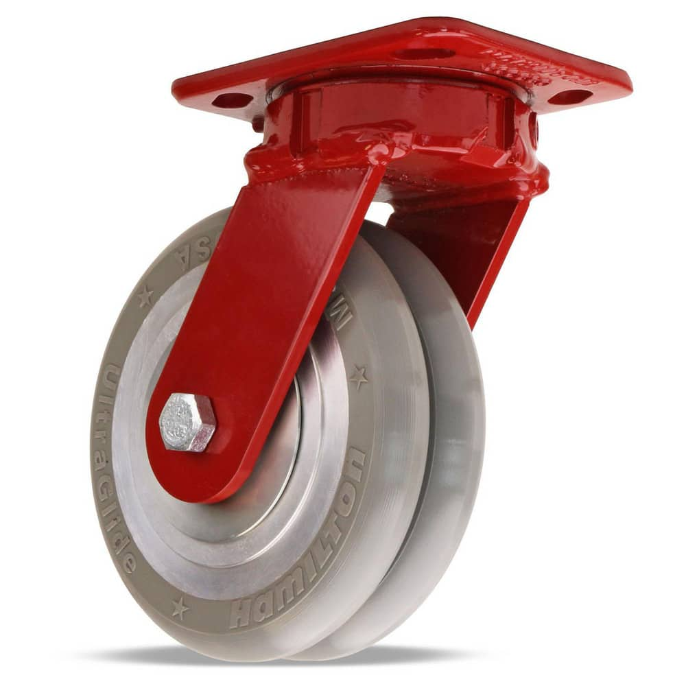 Swivel Top Plate Caster: Polyurethane on Aluminum, 4″ Wheel Dia, 2″ Wheel Width, 900 lb Capacity, 5-5/8″ OAH 4.5″ Plate Length, 4″ Plate Width, Non-Marking