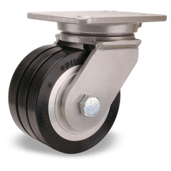 Swivel Top Plate Caster: Polyurethane on Aluminum, 6″ Wheel Dia, 2″ Wheel Width, 3,100 lb Capacity, 8″ OAH 7.25″ Plate Length, 5.25″ Plate Width, Non-Marking