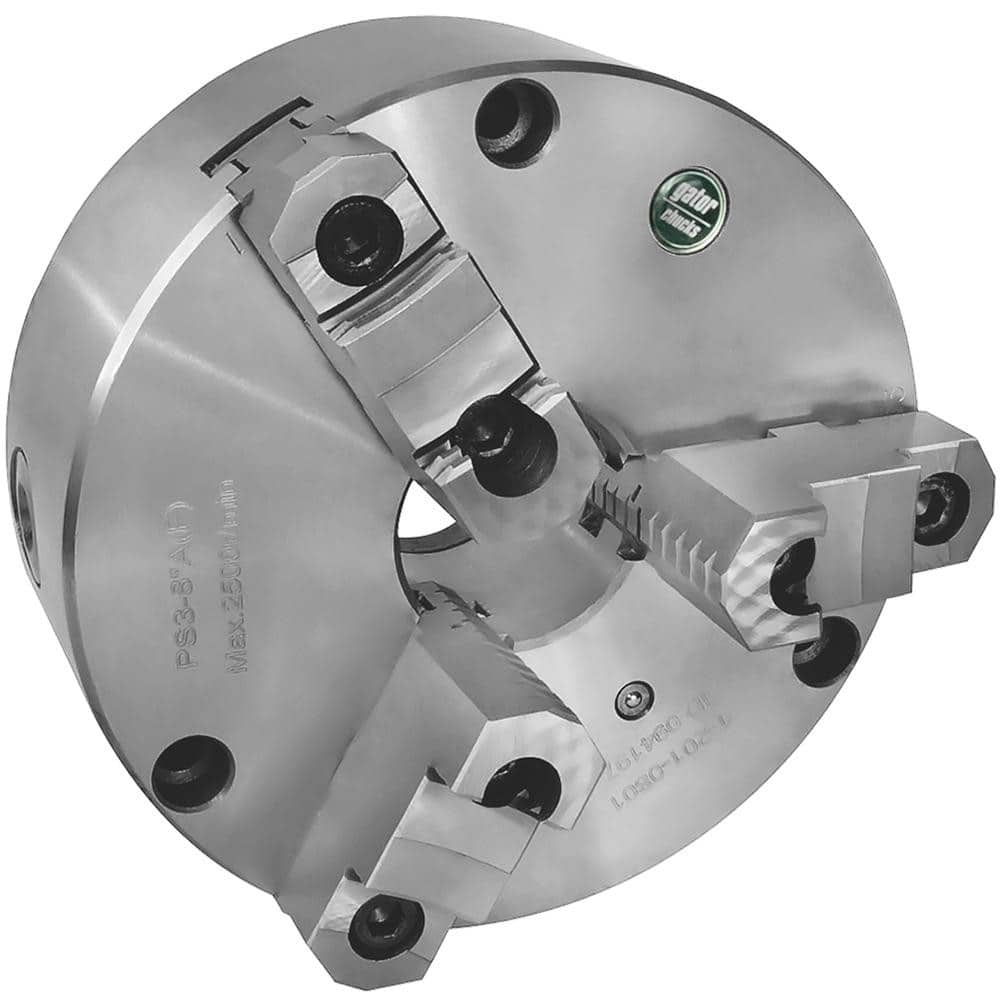 Self-Centering Manual Lathe Chuck: 3-Jaw,  5″ Dia Two-Piece Jaws, Front Mount, 3,200 Max RPM