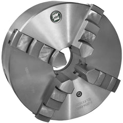 Self-Centering Manual Lathe Chuck: 4-Jaw,  5″ Dia Hard & Solid Jaws, Plain Back Mount, 3,200 Max RPM