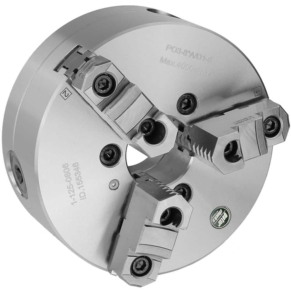 Self-Centering Manual Lathe Chuck: 3-Jaw,  8″ Dia Two-Piece Jaws, Direct & D1-6 Mount, 4,000 Max RPM