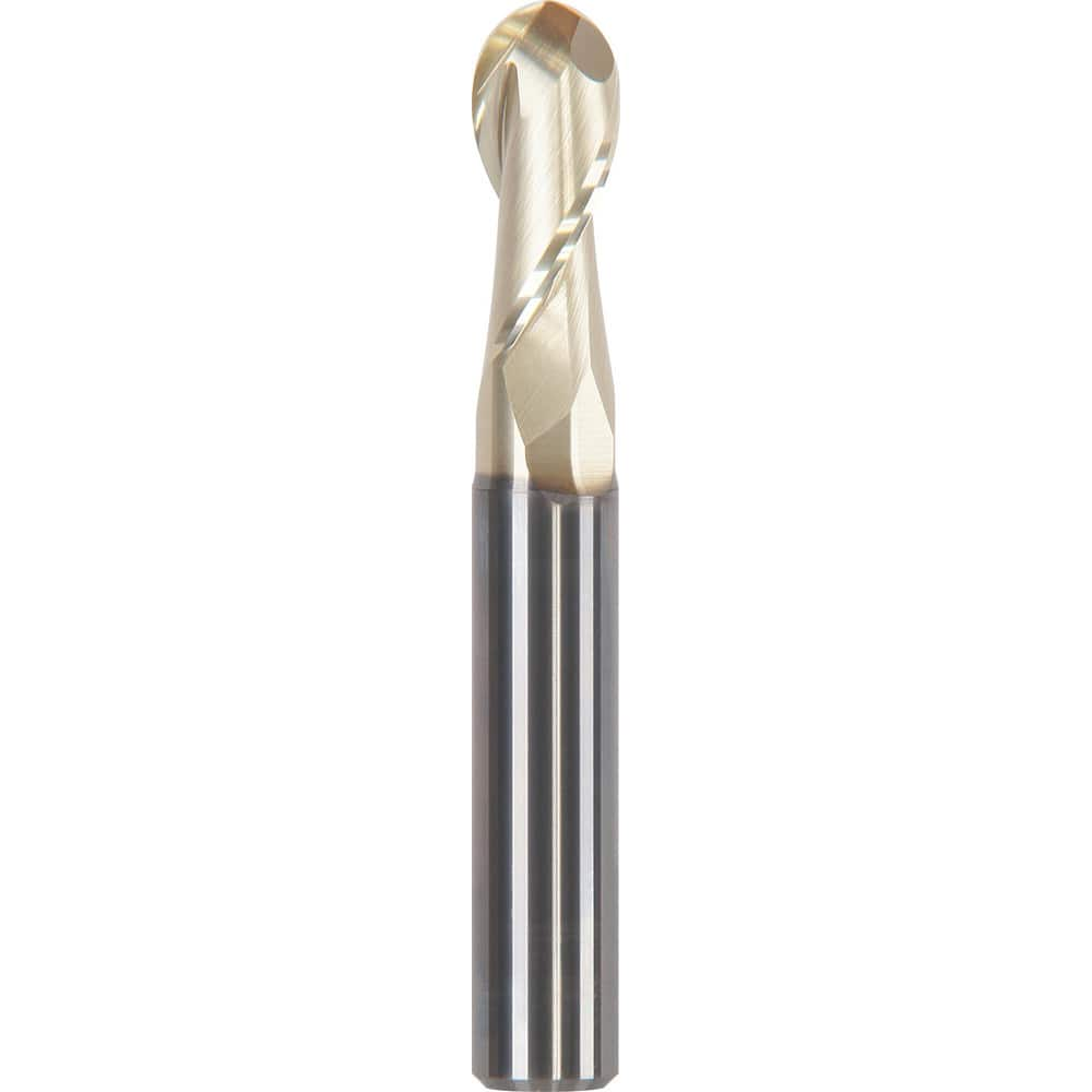 Ball End Mill: 0.5512″ Dia, 1.0236″ LOC, 2 Flute, Solid Carbide ZrN Coated