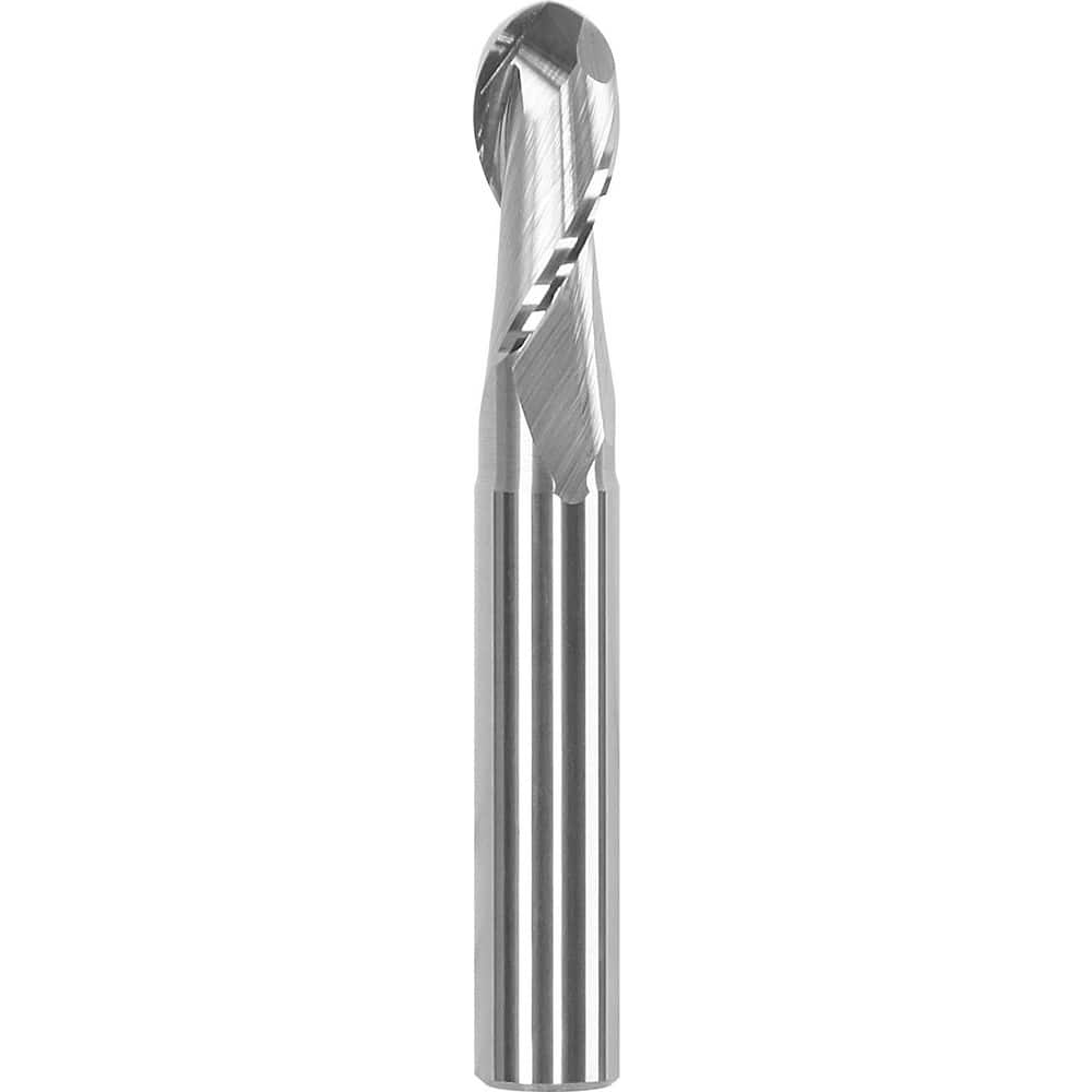 Ball End Mill: 0.1575″ Dia, 0.4331″ LOC, 2 Flute, Solid Carbide Uncoated