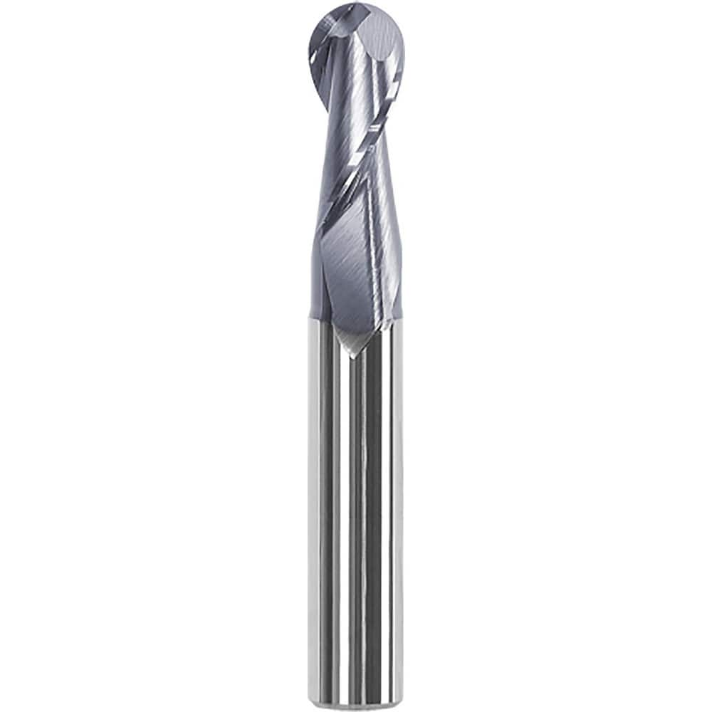 Ball End Mill: 0.7874″ Dia, 1.4961″ LOC, 2 Flute, Solid Carbide AlTiN Coated