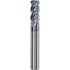 Corner Radius End Mill: 0.1969″ Dia, 0.5118″ LOC, 0.02″ Radius, 4 Flutes, Solid Carbide 2.28″ OAL, 0.2362″ Shank Dia, Helix, AlTiN Coated, Centercutting