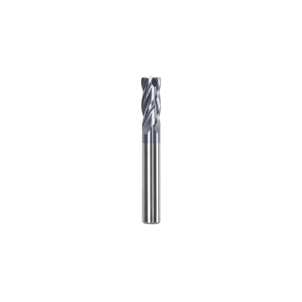 Corner Radius End Mill: 3/4″ Dia, 1-1/2″ LOC, 0.09″ Radius, 4 Flutes, Solid Carbide 4″ OAL, 3/4″ Shank Dia, Helix, AlTiN Coated, Centercutting