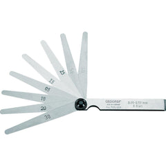 Feeler Gage Sets; Maximum Thickness (mm): 100.0000; Minimum Thickness: 5.0000; Minimum Thickness (mm): 5.0000; Leaf Width: 0.5 in; Material: Steel; Shape: Rectangle; Number Of Leaves: 20; Leaf Length (Inch): 100 mm; Leaf Length (mm): 100 mm; Leaf Length (