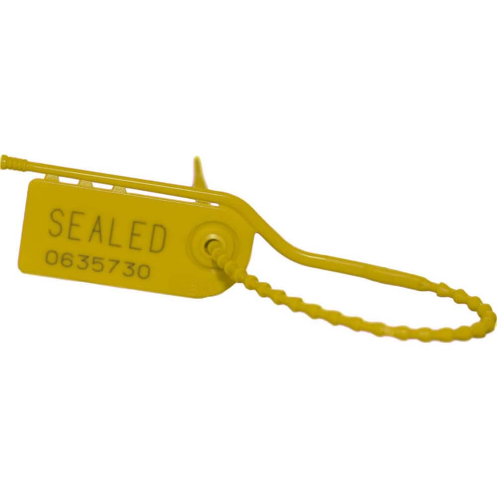 Security Seals; Type: Tamper-Evident Plastic Seal; Overall Length (Decimal Inch): 9.00; Operating Length: 6.5 in; Breaking Strength: 15.000; Material: Polyethylene; Color: Yellow; Color: Yellow; Overall Length: 9.00; Material: Polyethylene; Product Type: