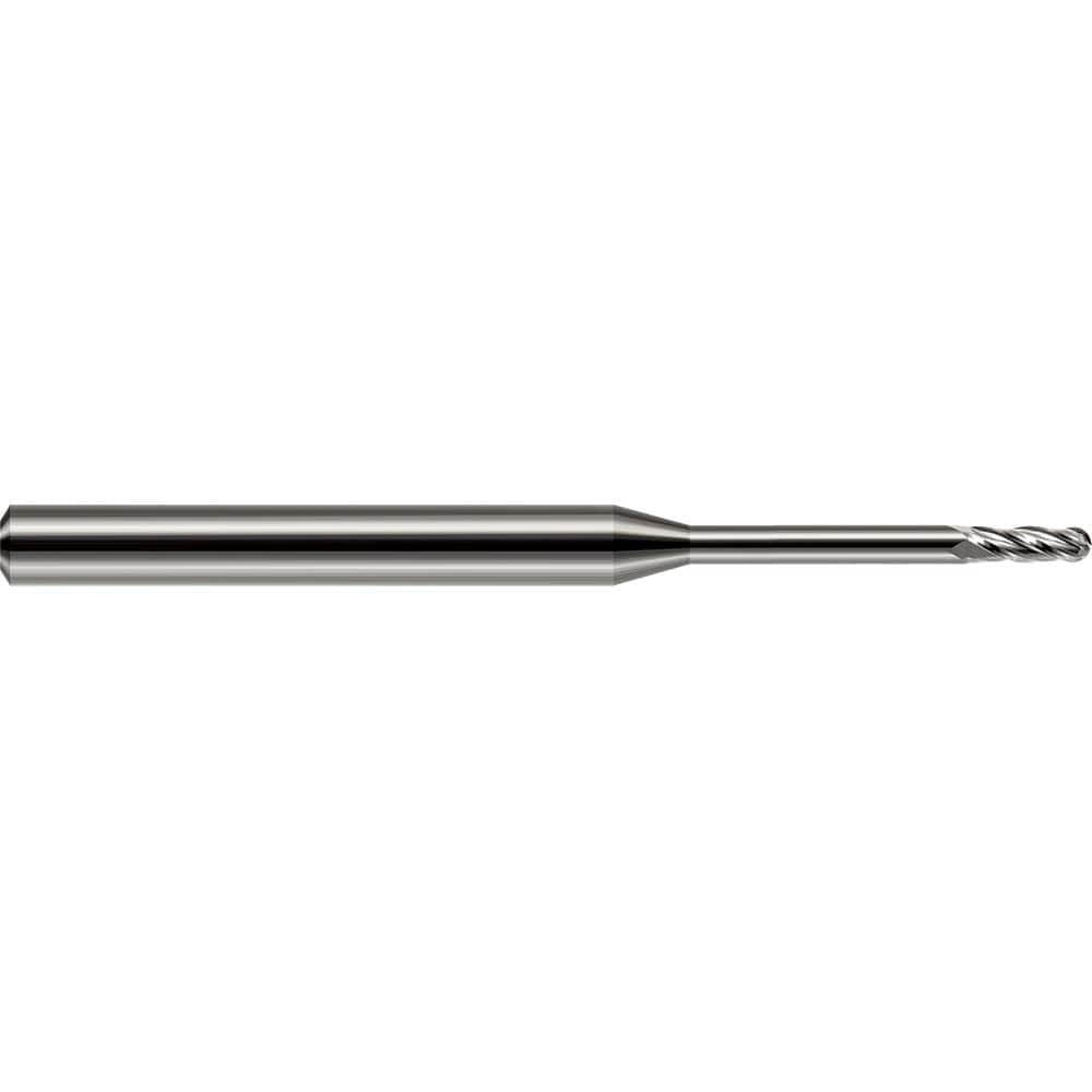 Harvey Tool - Ball End Mills; Mill Diameter (mm): 0.50 ; Mill Diameter (Decimal Inch): 0.0200 ; Number of Flutes: 4 ; Length of Cut (Decimal Inch): 0.0600 ; Material: Solid Carbide ; Overall Length (Inch): 1-1/2 - Exact Industrial Supply