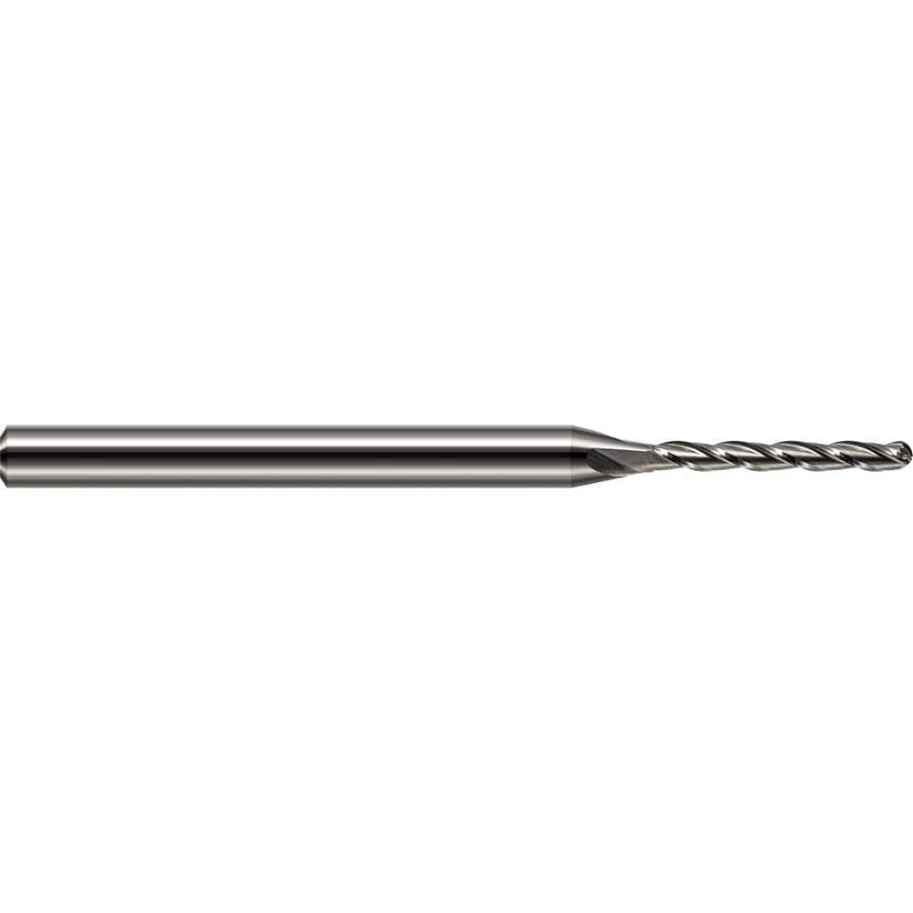 Ball End Mill: 0.093″ Dia, 0.75″ LOC, 4 Flute, Solid Carbide 2-1/2″ OAL, 1/8″ Shank Dia, 30 ° Helix, Uncoated, Single End