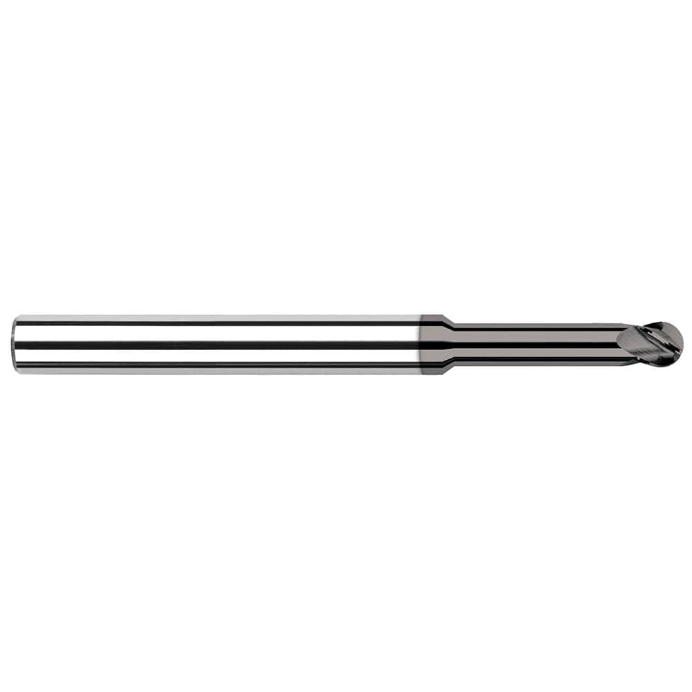 Ball End Mill: 0.1562″ Dia, 0.235″ LOC, 4 Flute, Solid Carbide 3″ OAL, 3/16″ Shank Dia, 30 ° Helix, CVD Coated, Single End