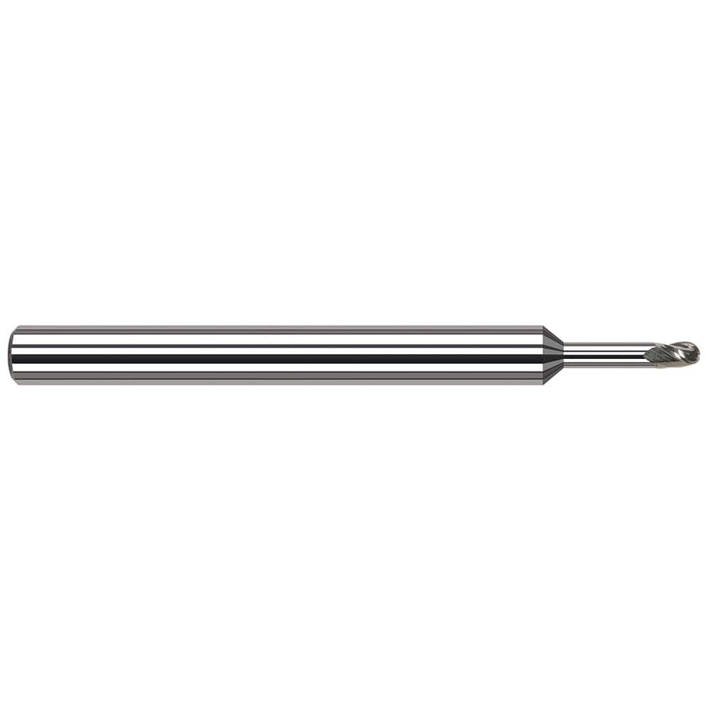 Harvey Tool - Ball End Mills; Mill Diameter (mm): 0.80 ; Mill Diameter (Inch): 1/32 ; Mill Diameter (Decimal Inch): 0.0310 ; Number of Flutes: 3 ; Length of Cut (Decimal Inch): 0.0460 ; Material: Solid Carbide