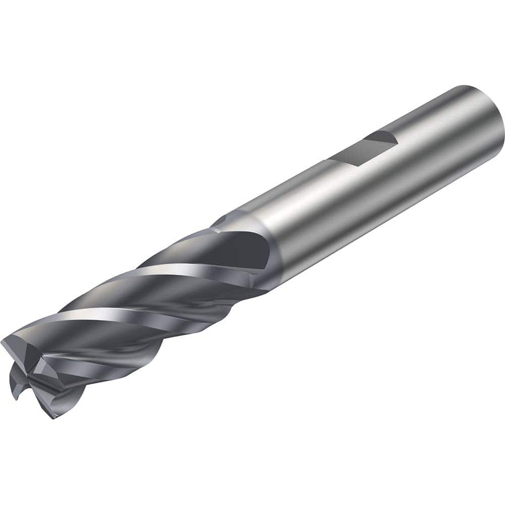 Corner Chamfer End Mill: 0.625″ Dia, 1.3125″ LOC, 4 Flute, 0.01″ Chamfer Width, Solid Carbide 3-1/2″ OAL, 5/8″ Shank Dia, 42 ° Helix, AlCrN Coated, Centercutting