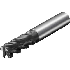 Corner Radius End Mill: 3/8″ Dia, 0.7811″ LOC, 0.09″ Radius, 4 Flutes, Solid Carbide 3″ OAL, 3/8″ Shank Dia, 48 ° Helix, TiAlN Coated, Corner Radius End, Series CoroMill Plura