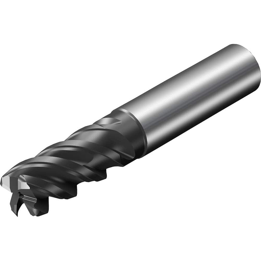 Corner Radius End Mill: 0.394″ Dia, 0.039″ Radius, 4 Flutes, Solid Carbide 48 ° Helix, TiAlN Coated, Corner Radius End, Series CoroMill Plura