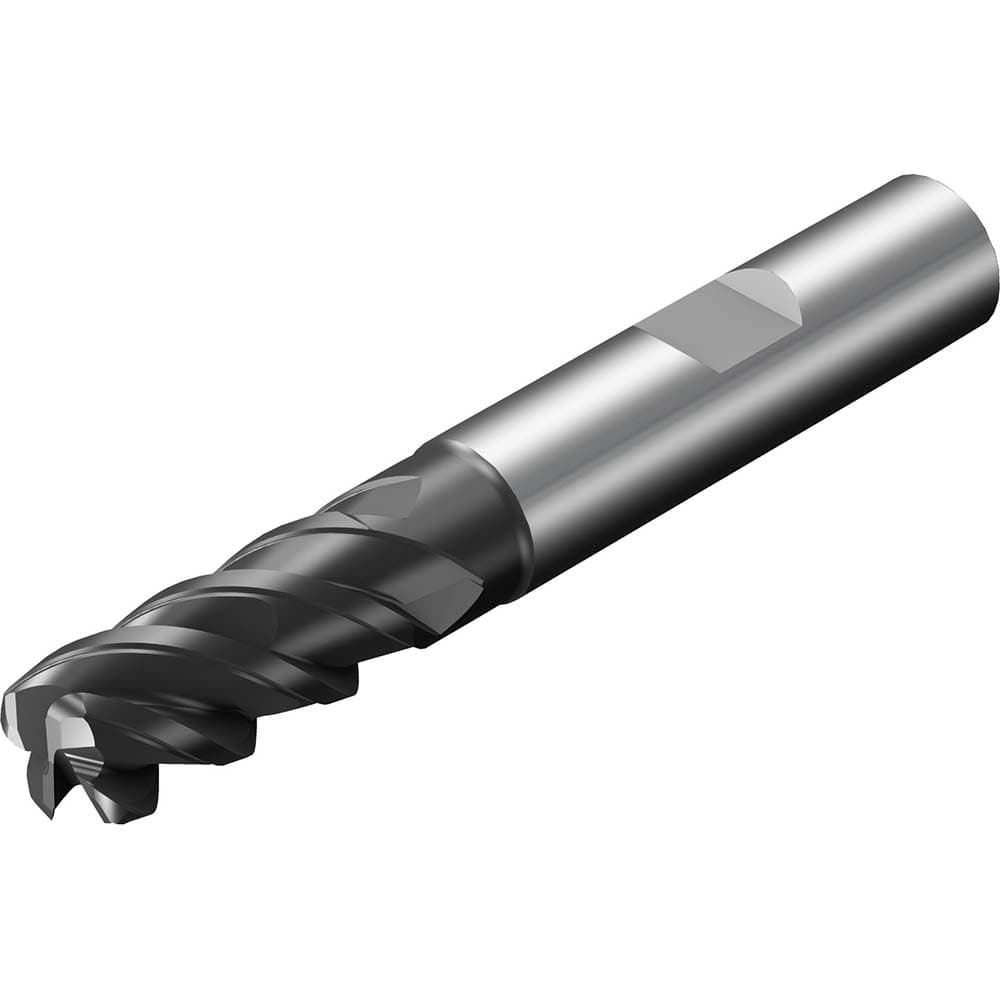 Corner Chamfer End Mill: 0.63″ Dia, 4 Flute, Solid Carbide 92 mm OAL, 16 mm Shank Dia, 48 ° Helix, TiAlN Coated, Centercutting