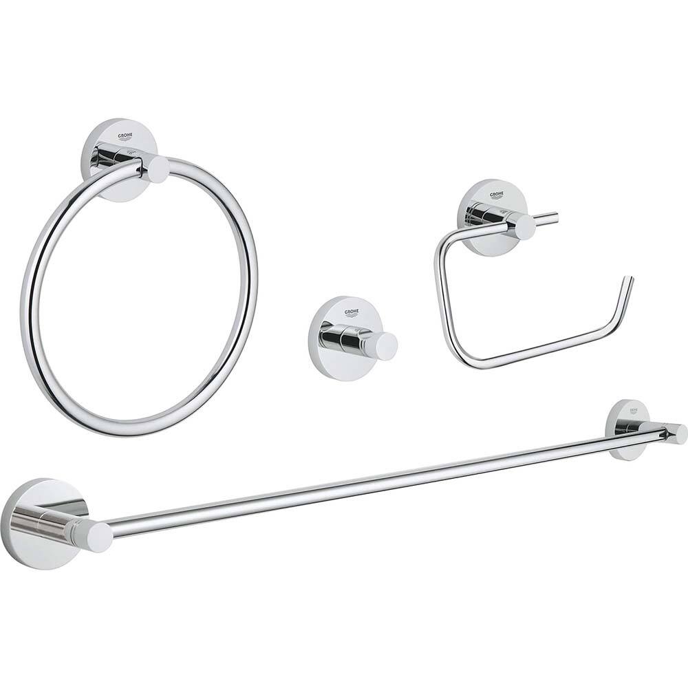 Grohe - Washroom Shelves, Soap Dishes & Towel Holders; Type: 4-in-1 Accessory Set ; Material: Metal ; Length (Inch): 26 ; Width (Inch): 7.5 ; Depth (Inch): 2.36 ; Finish/Coating: Chrome - Exact Industrial Supply