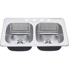 American Standard - Sinks; Type: Double Bowl Stainless Steel Kitchen Sink ; Outside Length: 22 (Inch); Outside Length: 22.000 (Decimal Inch); Outside Width: 33.000 (Decimal Inch); Outside Width: 33 (Inch); Outside Height: 8.0000 (Decimal Inch) - Exact Industrial Supply