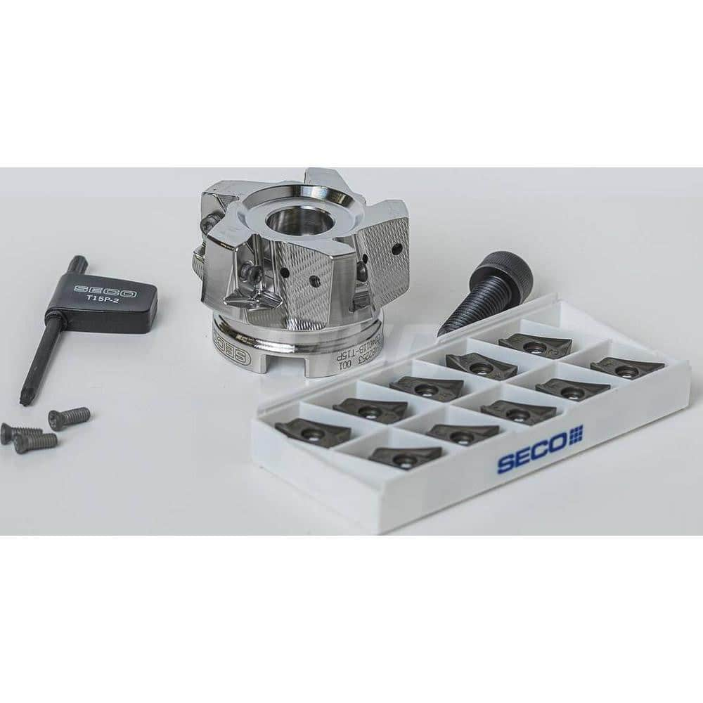 Indexable Square-Shoulder Face Mill:  DBLETURBO_16_2.50P_KIT,  2-1/2'' Cut Dia,  0.5910″ Max Cutting Depth Uses  5,  16 Inserts,  Through Coolant,  Series  Double Turbo