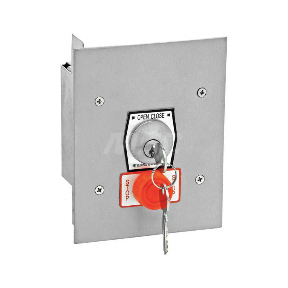 Garage Door Hardware; Type: Keyswitch with Stop, NEMA 4 Tamperproof; For Use With: Commercial Doors; Commercial Gate Openers; Material: Aluminum; Overall Length: 2.88; Overall Width: 5; Overall Height: 6; Includes: Aluminum Faceplate, Open-; Stop Button;