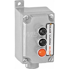 Garage Door Hardware; Type: Control Station, Explosion Proof NEMA 7/9, Surface Mount; For Use With: Commercial Doors; Commercial Gate Openers; Material: Metal; Overall Length: 4.38; Overall Width: 3; Overall Height: 6.125; Number of Buttons: 3; Includes: