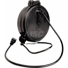 Cord & Cable Reel: 20' Long, Bare End 1 Outlet, 125V, 12A, SVT Cable, Black Cord