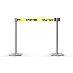 Free Standing Retractable Belt Barrier Post: 40″ High, 2.4″ Dia, Aluminum Post Cast Iron, Black & Yellow