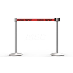 Free Standing Retractable Belt Barrier Post: 40″ High, 2.4″ Dia, Aluminum Post Cast Iron, Red & Silver