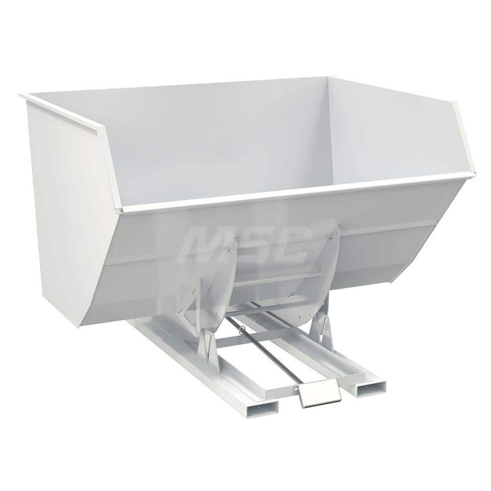 Stationary Tilt Hopper: 6,000 lb Capacity, 90″ Wide, 79.38″ Long, 64.375″ High White, Powder Coated Steel, Hand Control